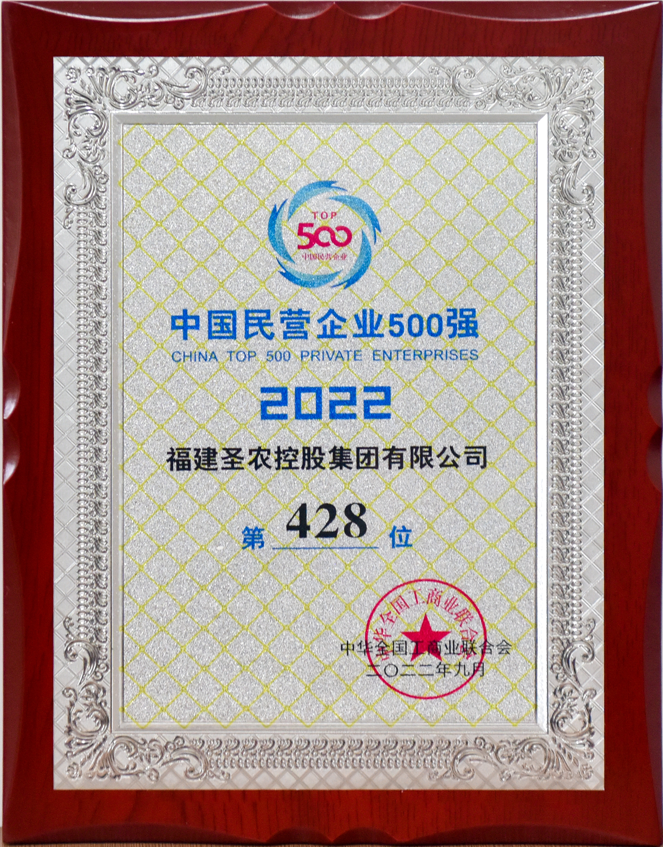 2022年中国民营企业500强第428位（米兰控股）